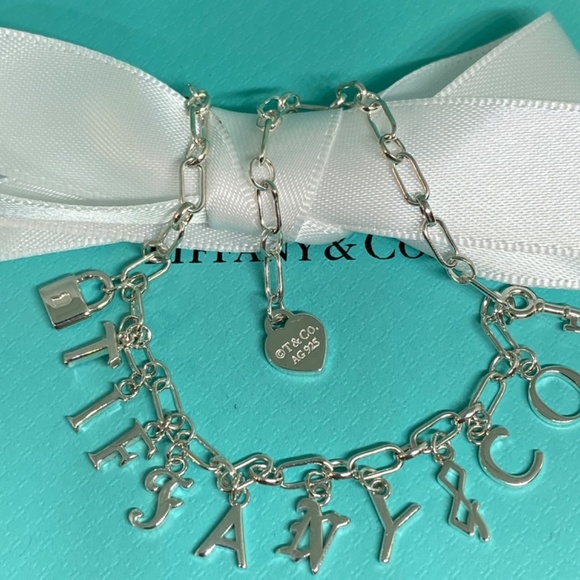 NWT Tiffany & Co. Sterling Silver Letter Charm Bracelet Blue Enamel RETIRED - Picture 3 of 6
